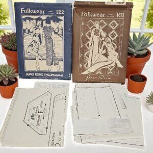 Vtg Folkwear Sewing Patterns 122 Hong Kong Cheongsam uncut 101 Gaza dress cut